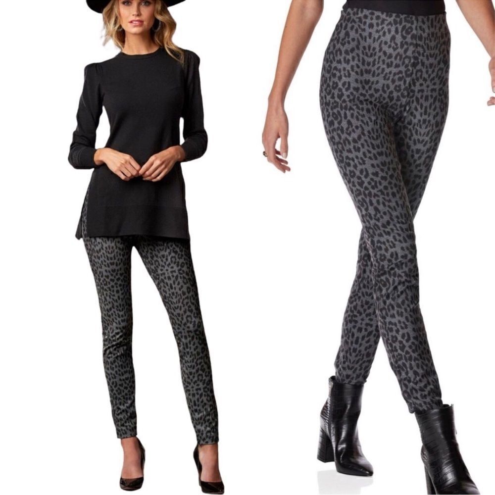 Boston Proper Leopard Animal Print Ponte Pull on Pants Size Medium Gray Black